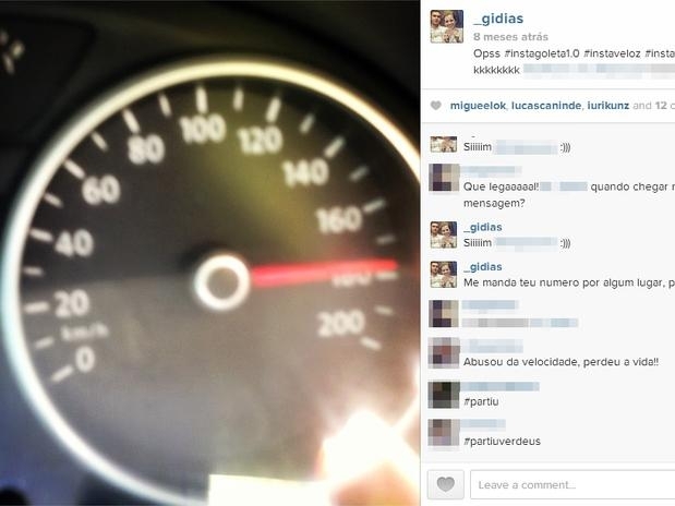 No dia 29 de maro deste ano, Giovana publicou uma foto enquanto dirigia a 180 km/h